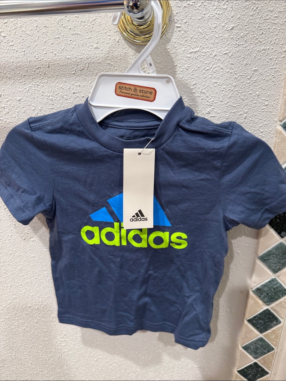 adidas Blue/grayTee with Bright Blue and Neon Green Logo